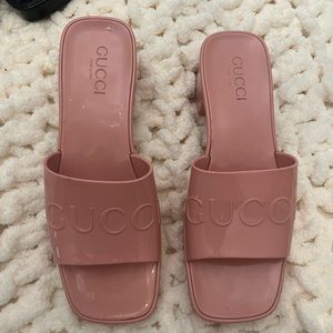 Pink Gucci platform slides